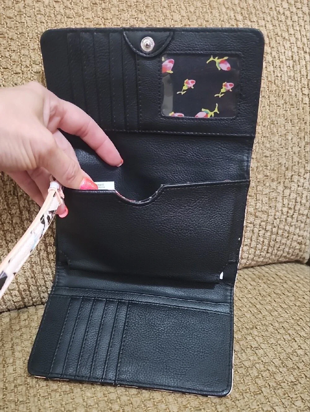 Betsey Johnson Tri-fold Pink, Black Blue White Abstract Wristlet Wallet
